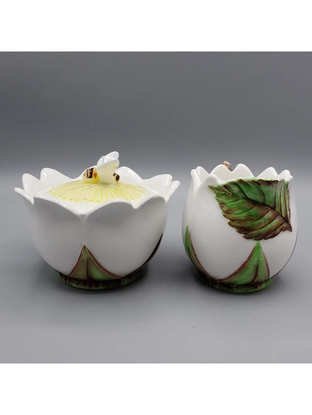 Vintage Lefton Bee Line Creamer & Sugar Set Bumble Bee Ceramic #1291 Japan